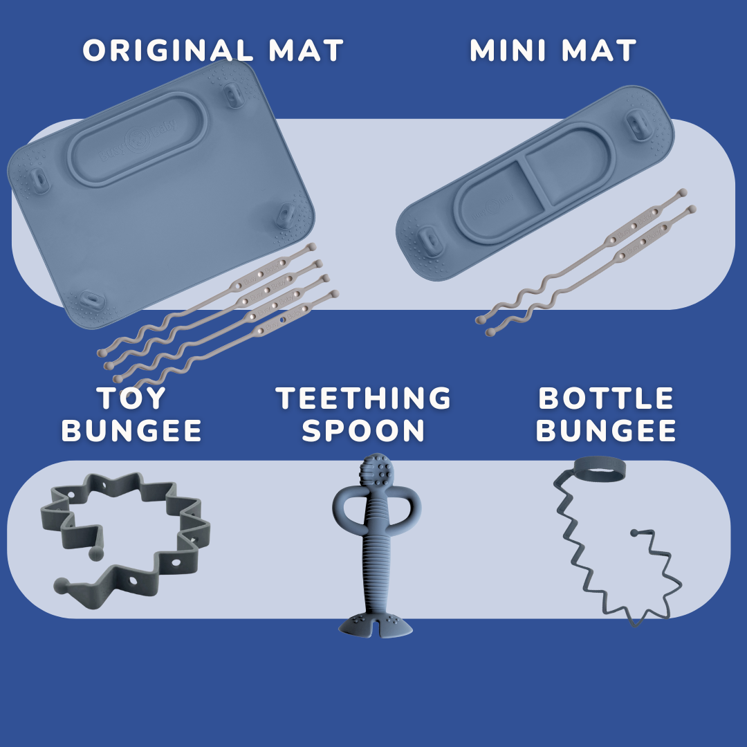 Pewter Baby Shower Gift Set | Busy Baby Mat, Teething Spoon, and